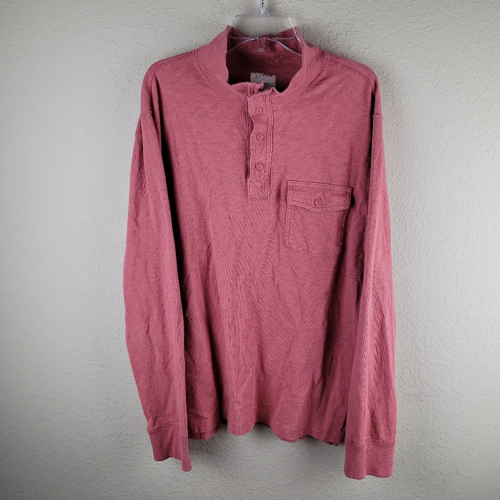 J Crew Men L Pullover‎ 100% Cotton Ringspun Jersey 4-Button Mockneck 45235